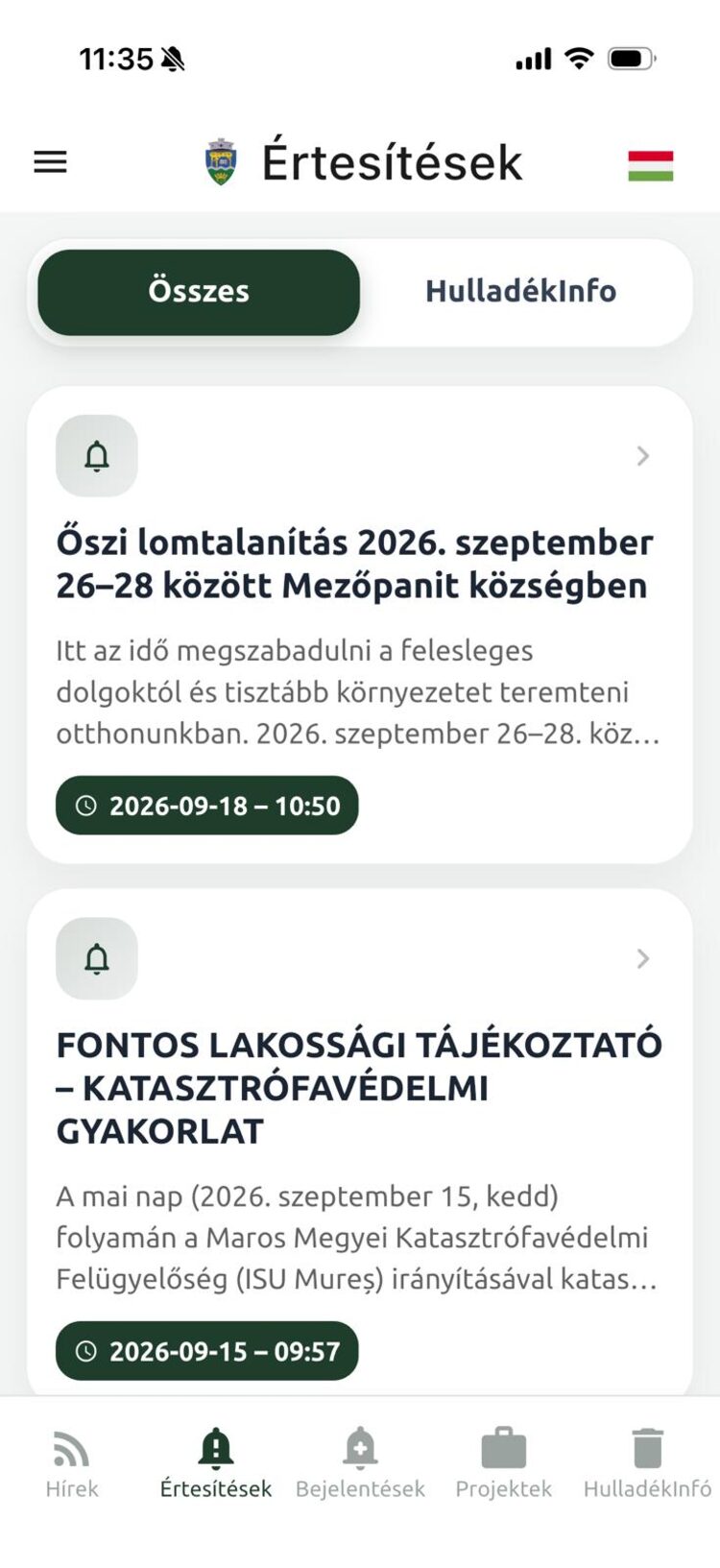 Aplicația mobilă eAdmin – lista notificărilor generale
