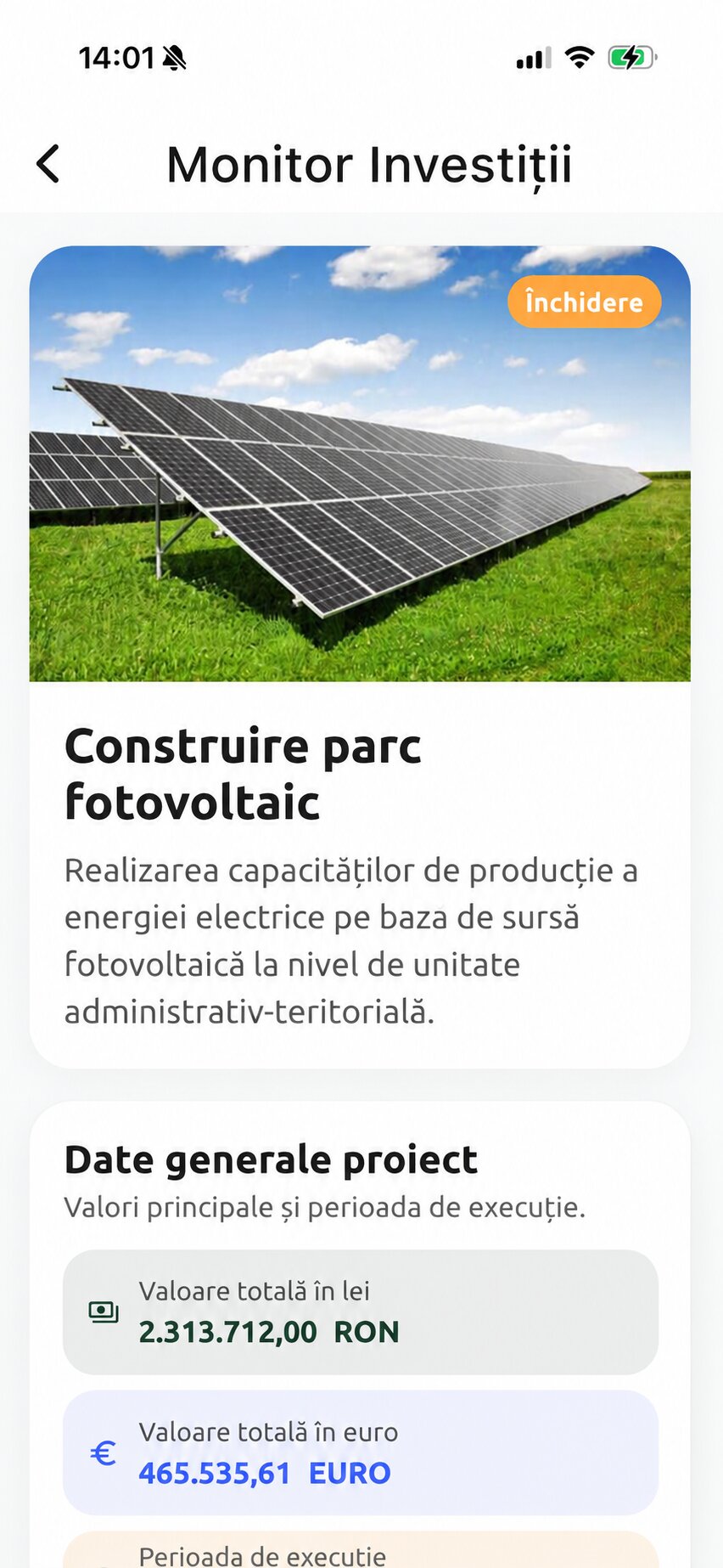 eAdmin – Beruházás Monitor előnézet: projekt, költségvetés és előrehaladás